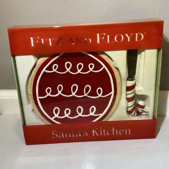 New Fitz and Floyd Santa’s Kitchen Snack Plate & Spreader Ornament CandyCane NIB - Picture 10 of 10